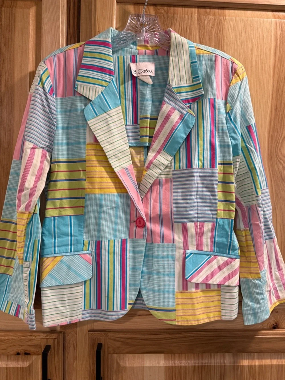 Vintage Charming 3 Sisters Cottagecore Pastel Patchwork Stripe Blazer Size S